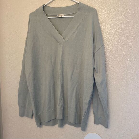 Gap v neck light blue nylon merino extra fine wool long tunic sweater size L - Picture 1 of 10